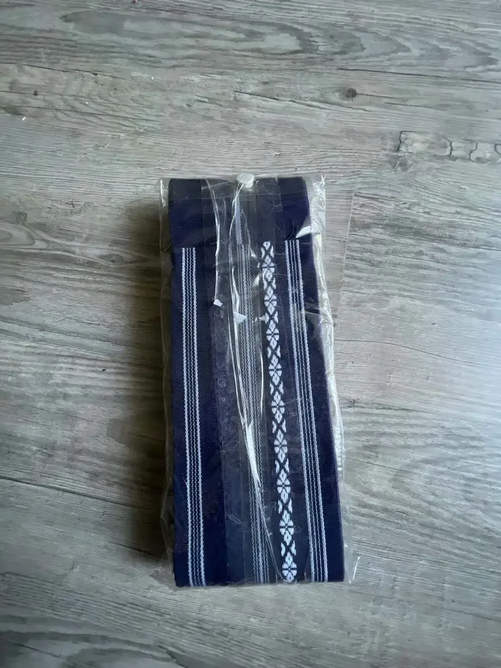 Japanese Traditional Navy Blue Kaku Obi Kimono Belt with White Geometric Pattern